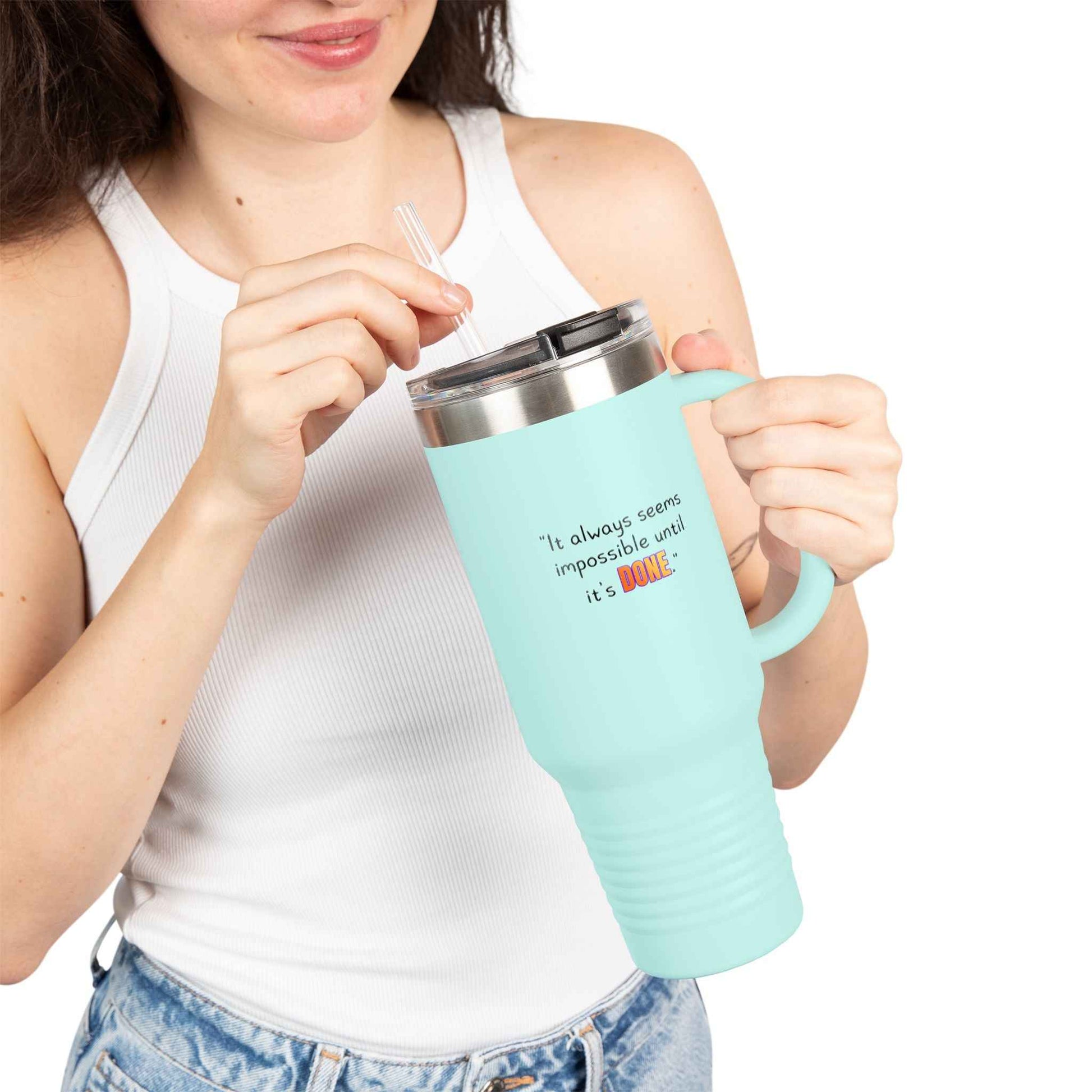 GOATI 40oz Insulated Travel Mug | "It Always Seems Impossible Until It’s Done" Motivational Quote