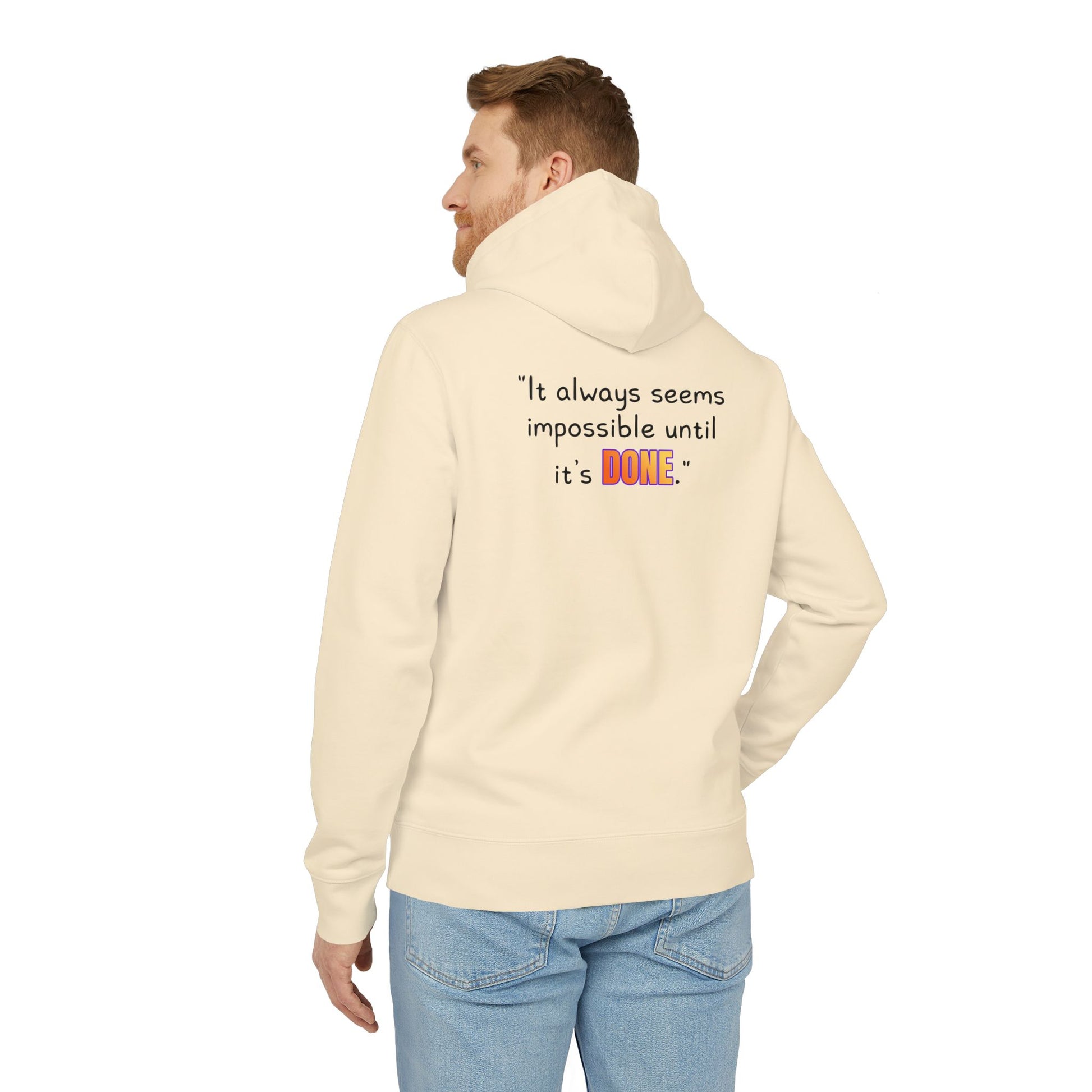 GOATI Unisex Premium Hoodie – 100% Organic Cotton, Heavyweight Fleece | “It Always Seems Impossible Until It’s Done.” Motivational Hoodie - GOATI
