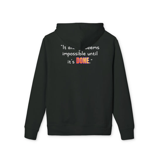 GOATI Unisex Premium Hoodie – 100% Organic Cotton, Heavyweight Fleece | “It Always Seems Impossible Until It’s Done.” Motivational Hoodie - GOATI