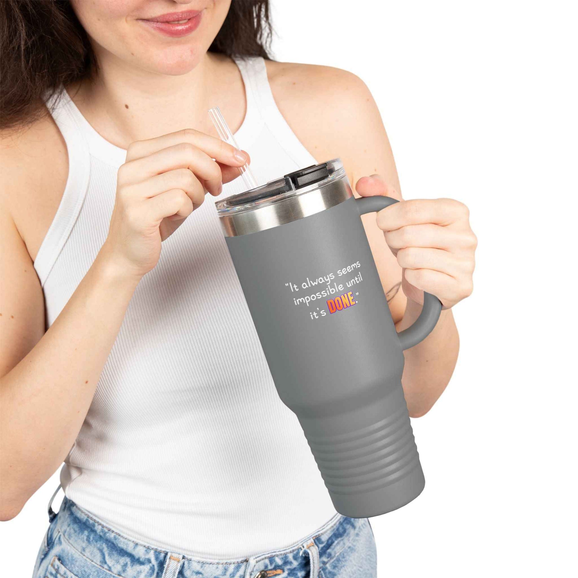 GOATI 40oz Insulated Travel Mug | "It Always Seems Impossible Until It’s Done" Motivational Quote