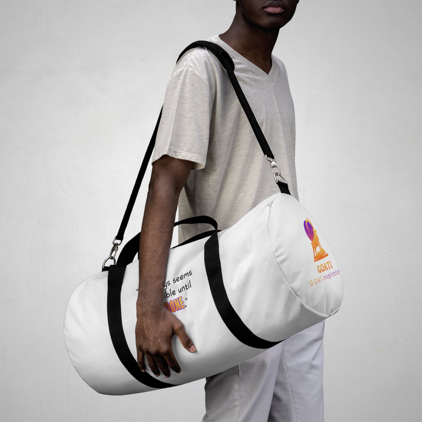 GOATI Motivational Duffel Bag | "It Always Seems Impossible Until It’s Done." | Durable Gym, Fitness & Travel Bag for Everyday Use - GOATI