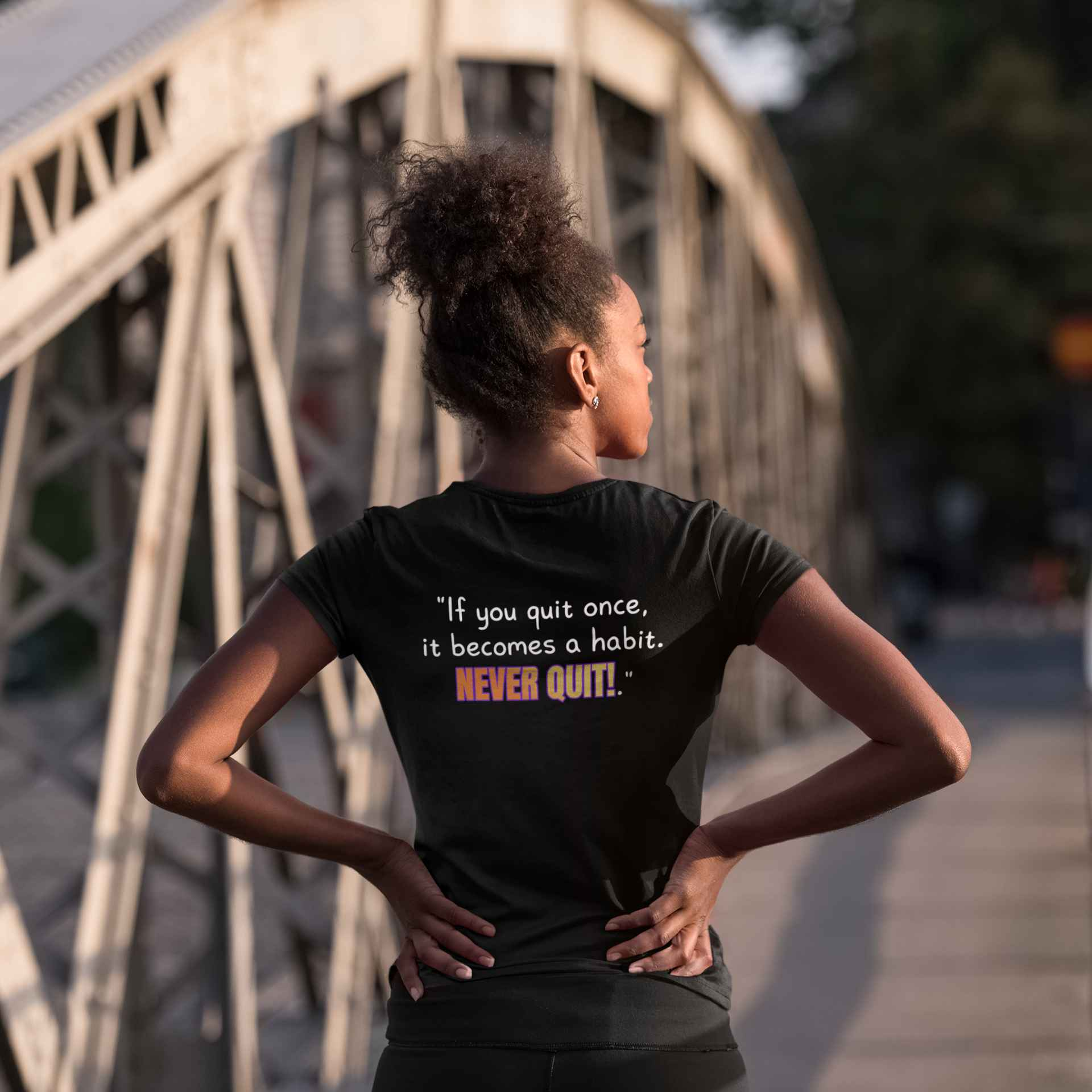 GOATI Women's Performance V-Neck T-Shirt | Moisture-Wicking & Breathable Tee | "If You Quit Once, It Becomes a Habit. Never Quit!"