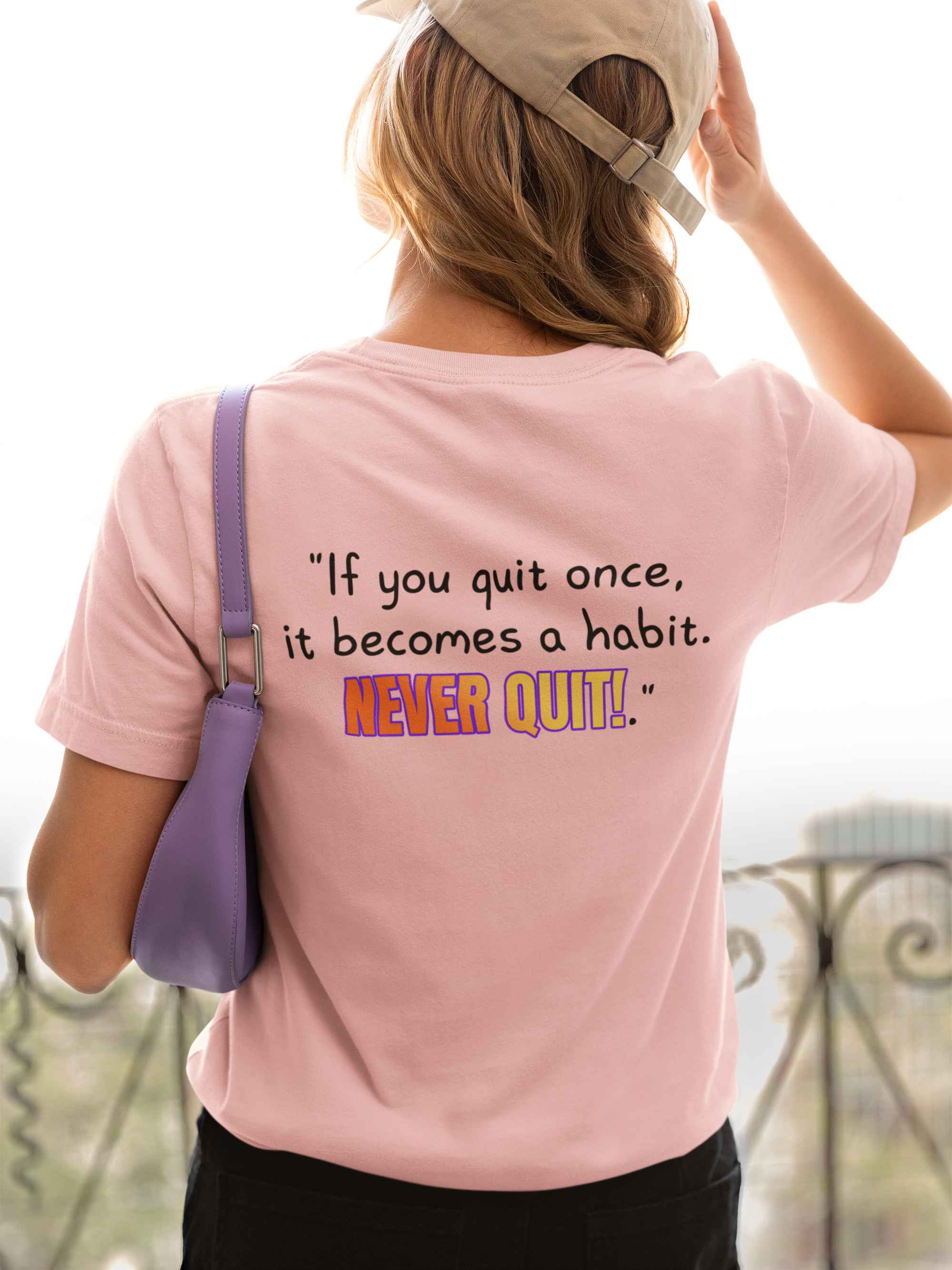 GOATI Unisex Premium Motivational T-shirt | "If You Quit Once, It Becomes a Habit. Never Quit!" Airlume Cotton Tee | Soft & Comfortable