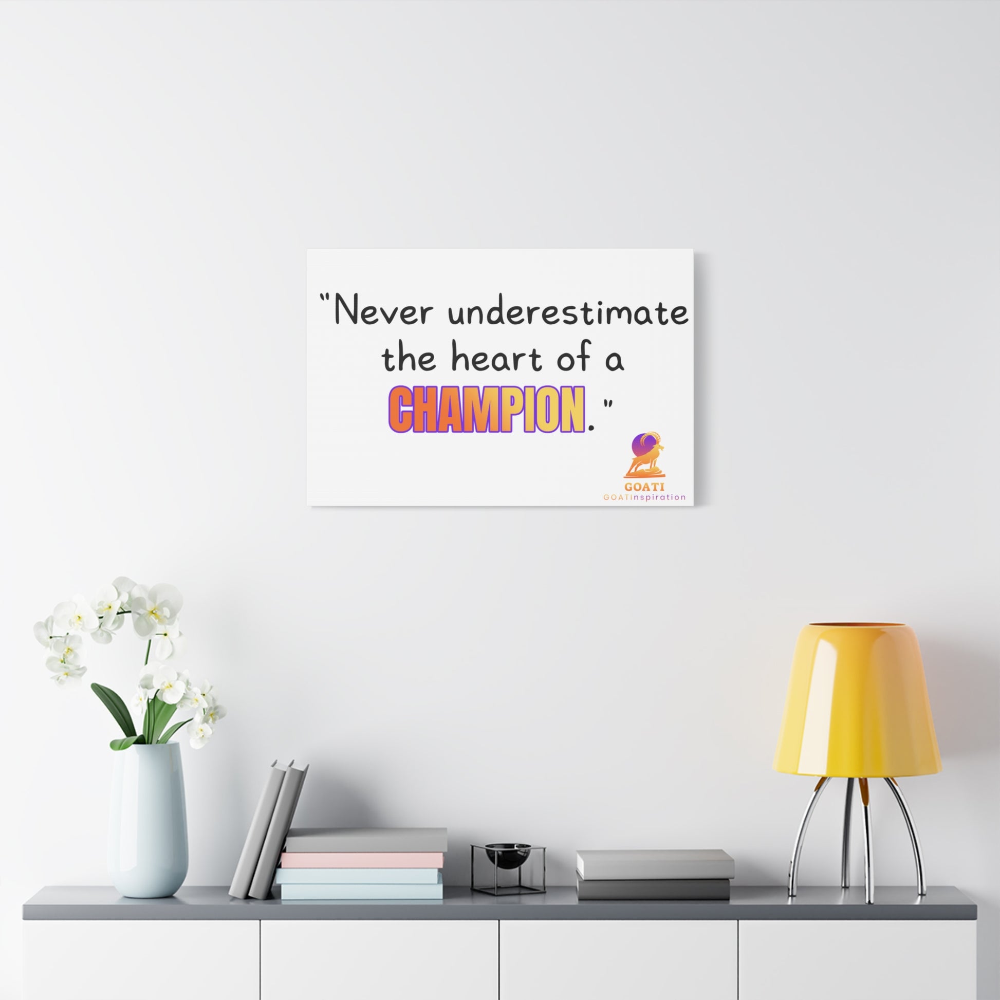 GOATI Motivational Canvas Wall Art – “Never Underestimate the Heart of a Champion” | Inspirational Quote for Home, Office, or Gym - GOATI