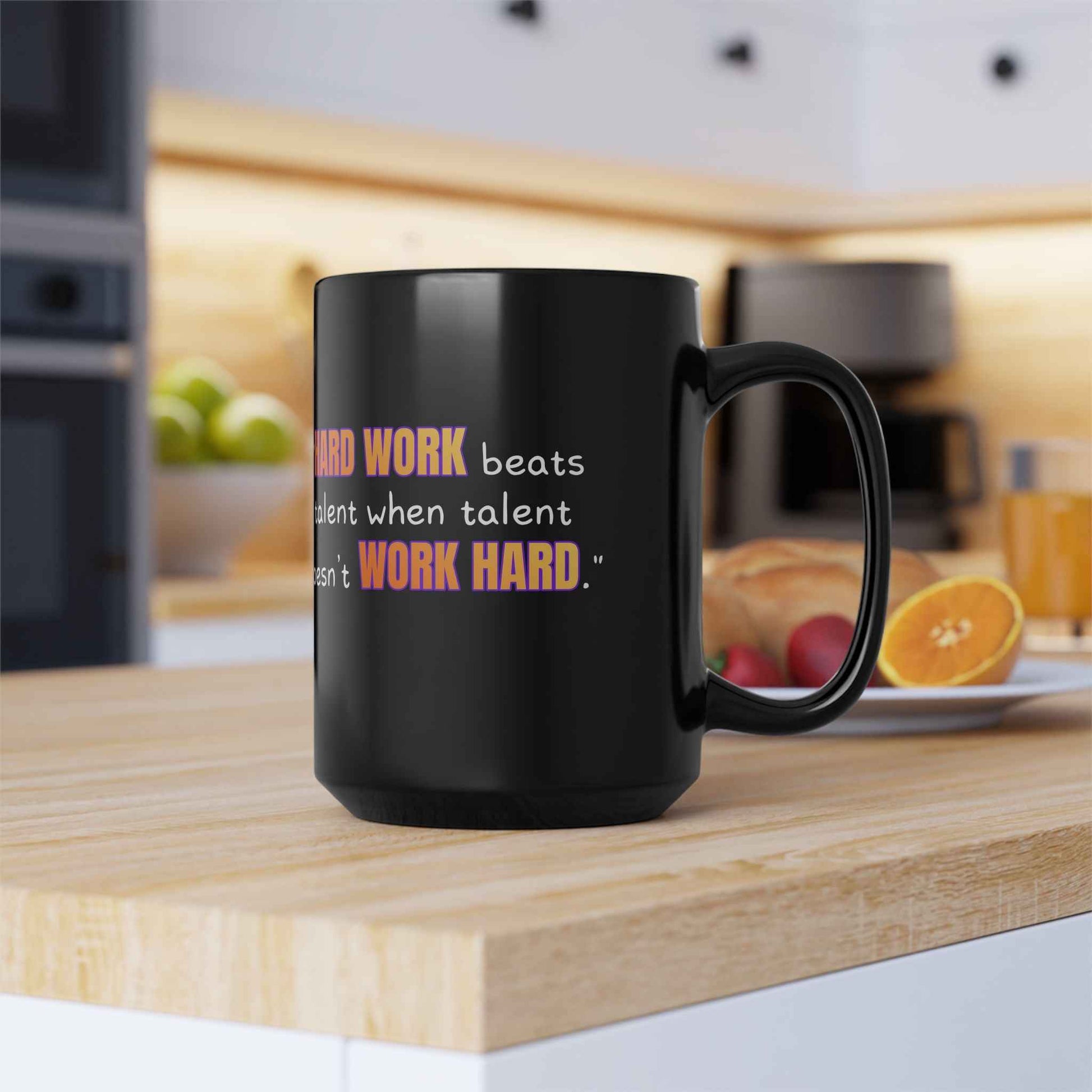 GOATI Black Ceramic Mug – 15oz | "Hard Work Beats Talent" Motivational Coffee Mug