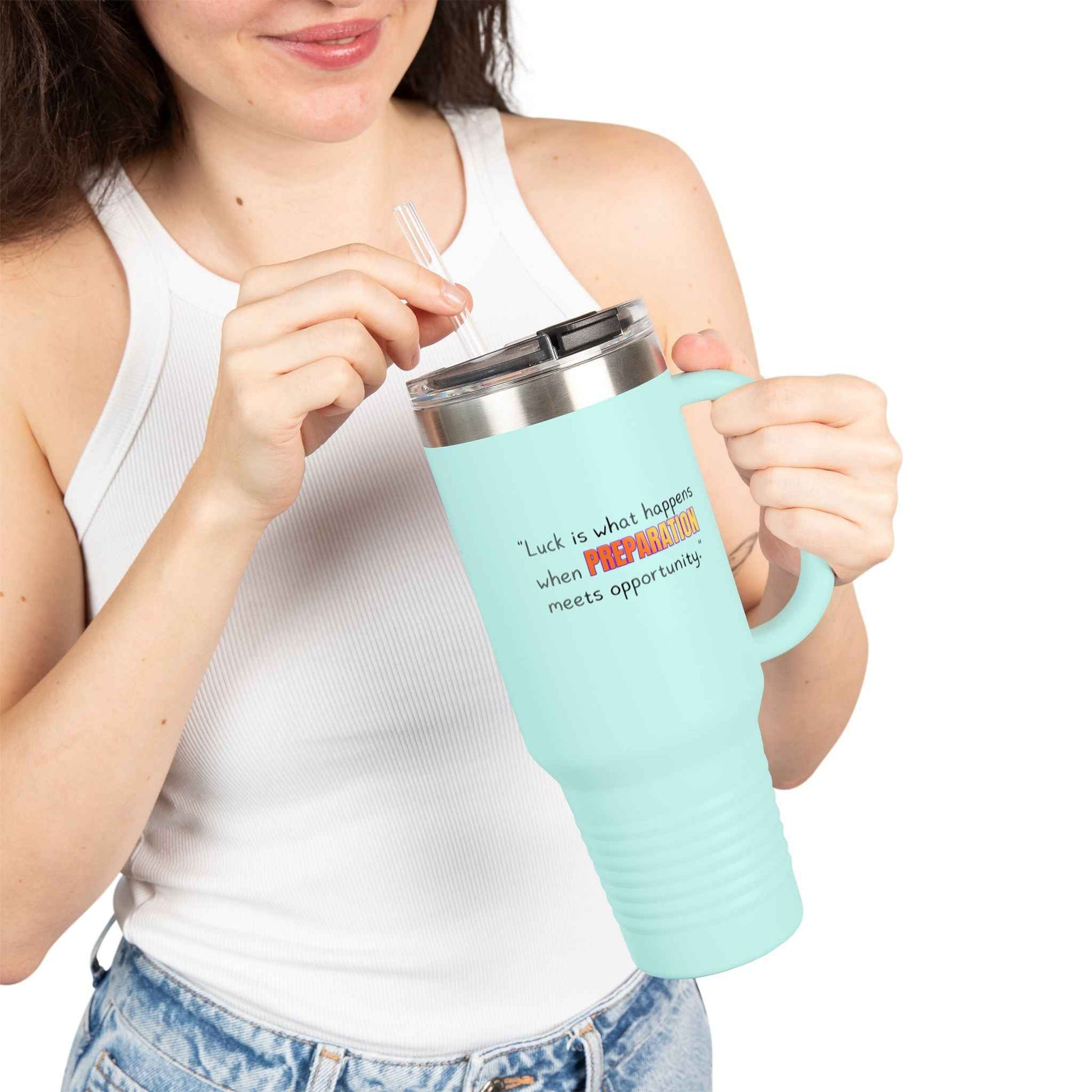 GOATI 40oz Insulated Travel Mug | "Luck Is What Happens When Preparation Meets Opportunity" Motivational Quote