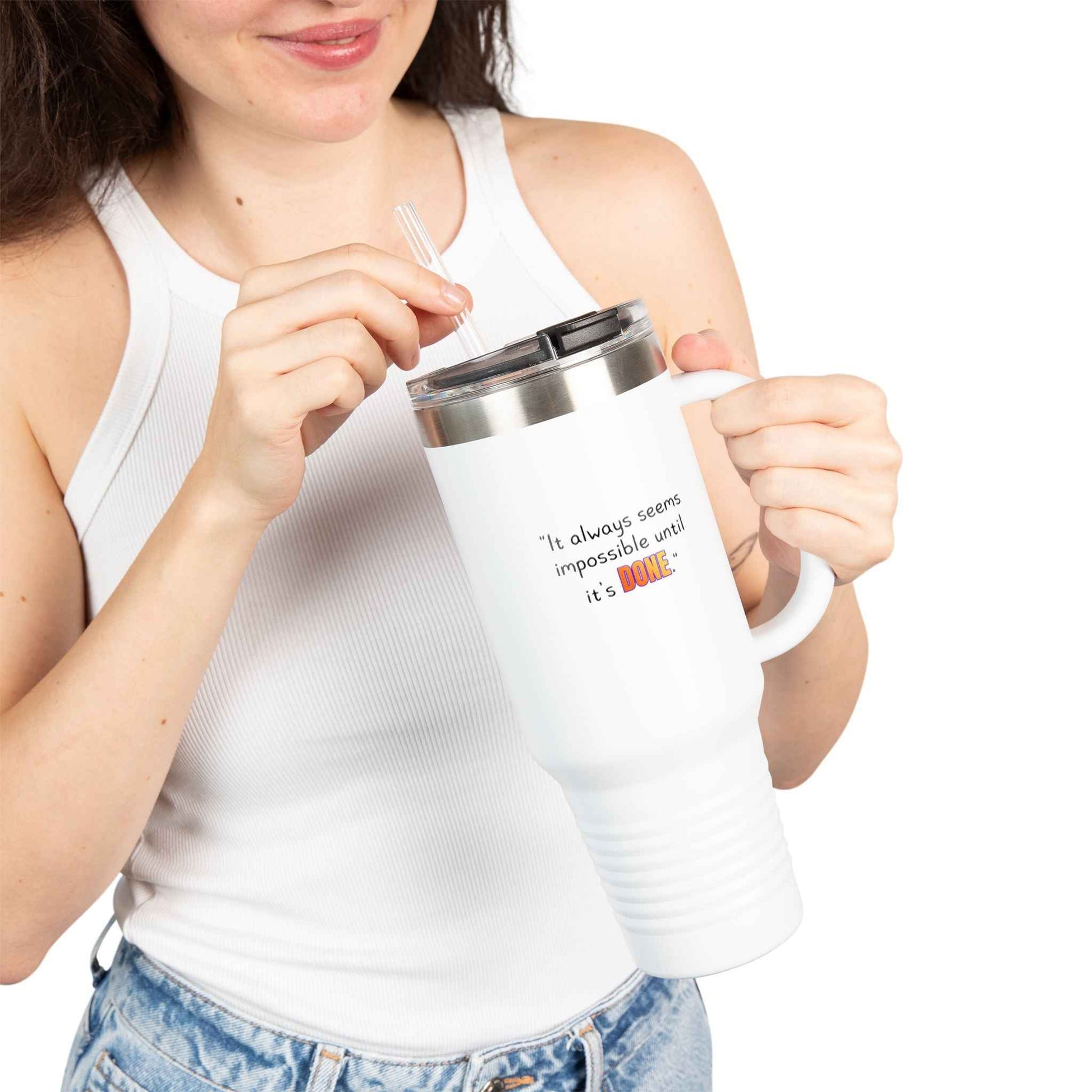 GOATI 40oz Insulated Travel Mug | "It Always Seems Impossible Until It’s Done" Motivational Quote