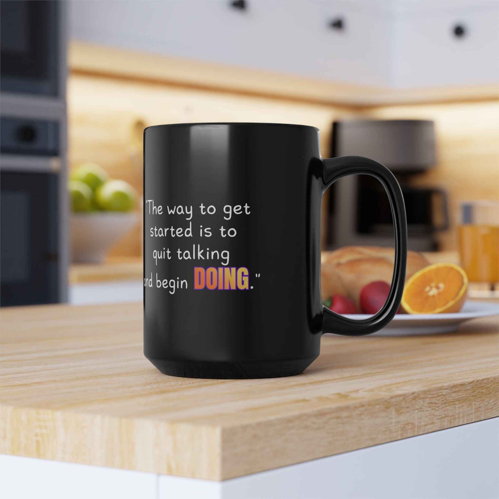 GOATI Black Ceramic Mug – 15oz | "Quit Talking and Begin Doing" Motivational Coffee Mug