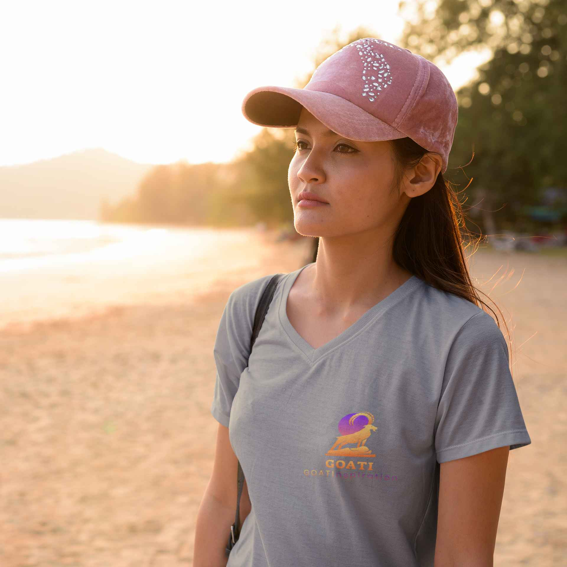 GOATI Women's Performance V-Neck T-Shirt | Moisture-Wicking & Breathable Tee | "Hard Work Beats Talent"