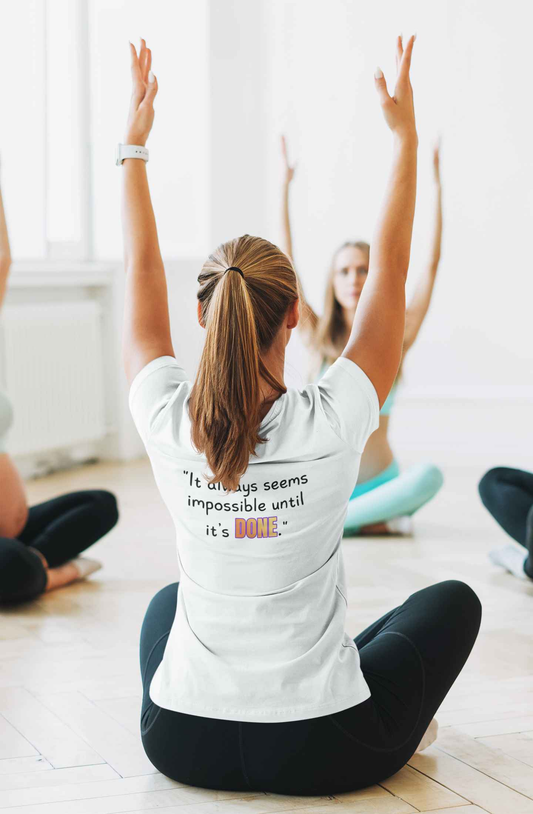 GOATI Women's Performance V-Neck T-Shirt | Moisture-Wicking & Breathable Tee | "It Always Seems Impossible Until It’s Done."