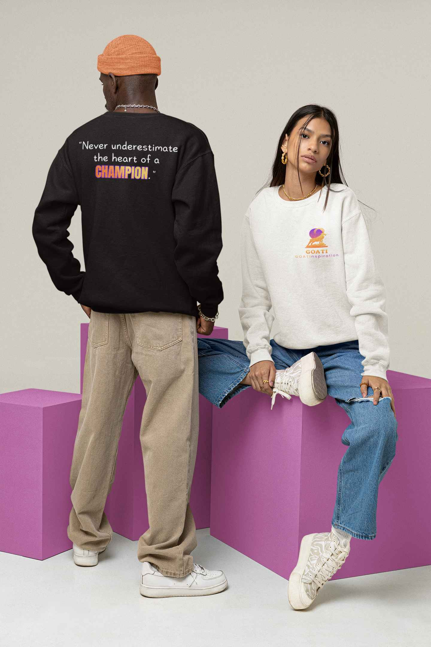 GOATI Unisex Premium Sweatshirt | "Heart of a Champion" Motivational Cotton-Polyester Blend Sweatshirt for Comfort