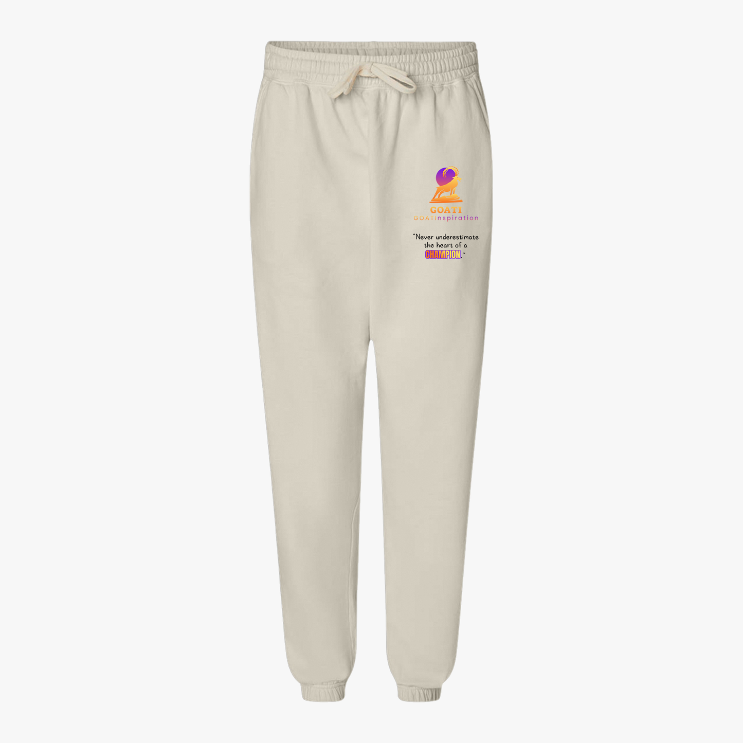 GOATI Unisex Fleece Sweatpants – 100% Ring-Spun Cotton, Soft Relaxed Fit | “Heart of a Champion” Motivational Joggers