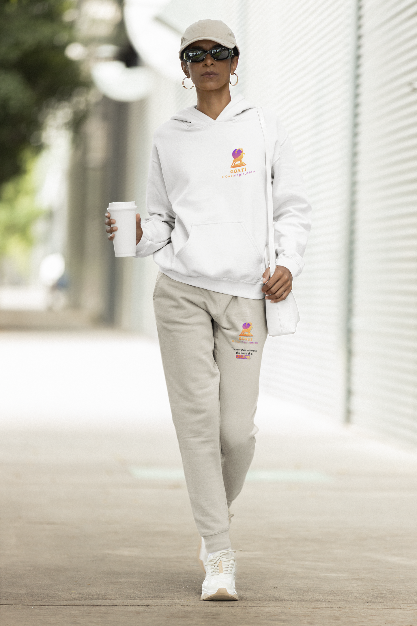 GOATI Unisex Fleece Sweatpants – 100% Ring-Spun Cotton, Soft Relaxed Fit | “Heart of a Champion” Motivational Joggers