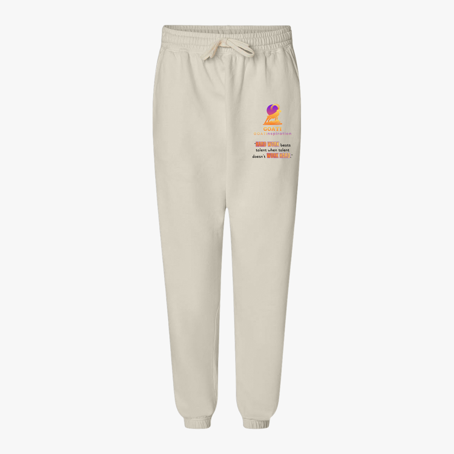 GOATI Unisex Fleece Sweatpants – 100% Ring-Spun Cotton, Soft Relaxed Fit | “Hard Work Beats Talent” Motivational Joggers
