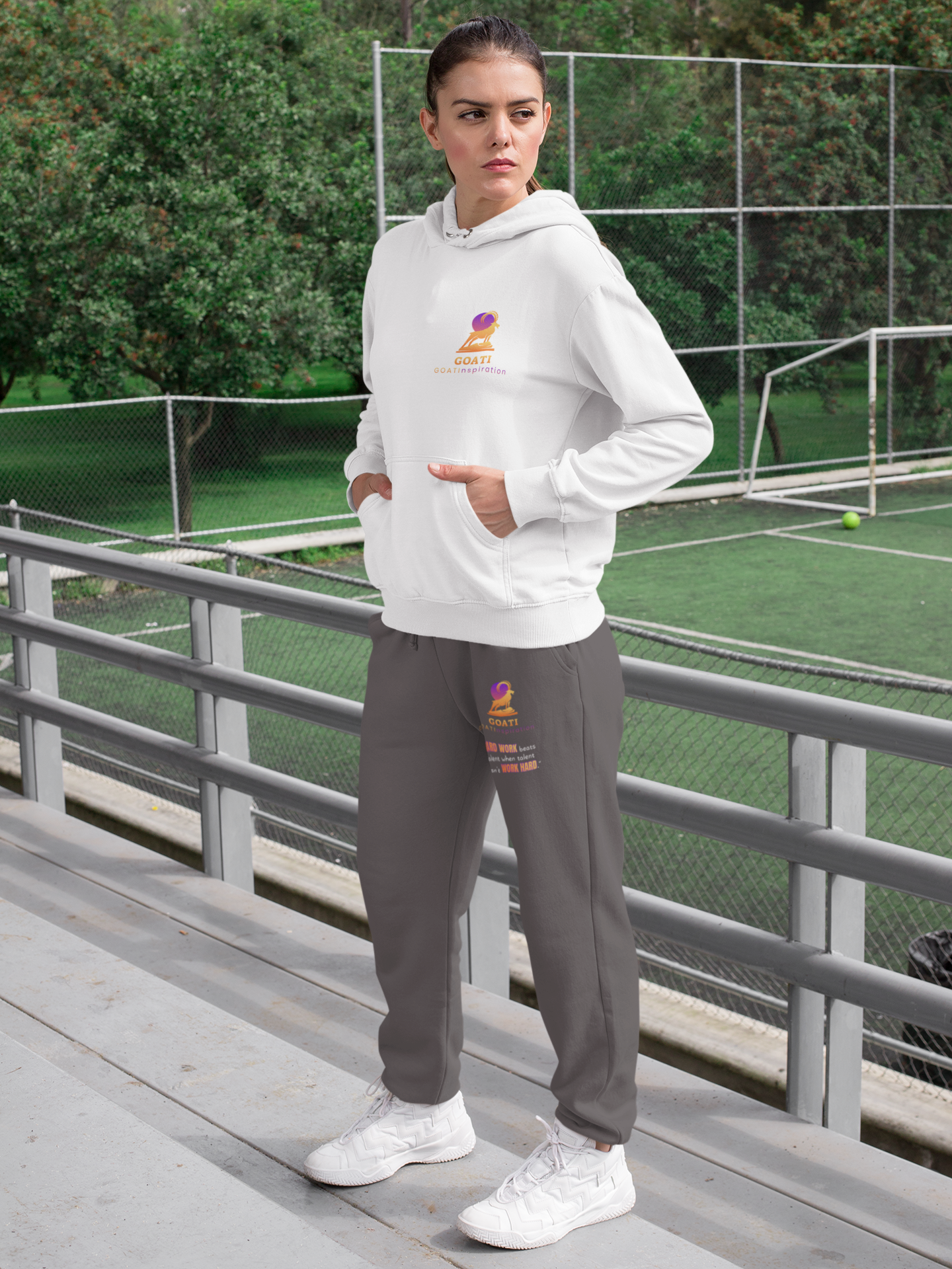 GOATI Unisex Fleece Sweatpants – 100% Ring-Spun Cotton, Soft Relaxed Fit | “Hard Work Beats Talent” Motivational Joggers