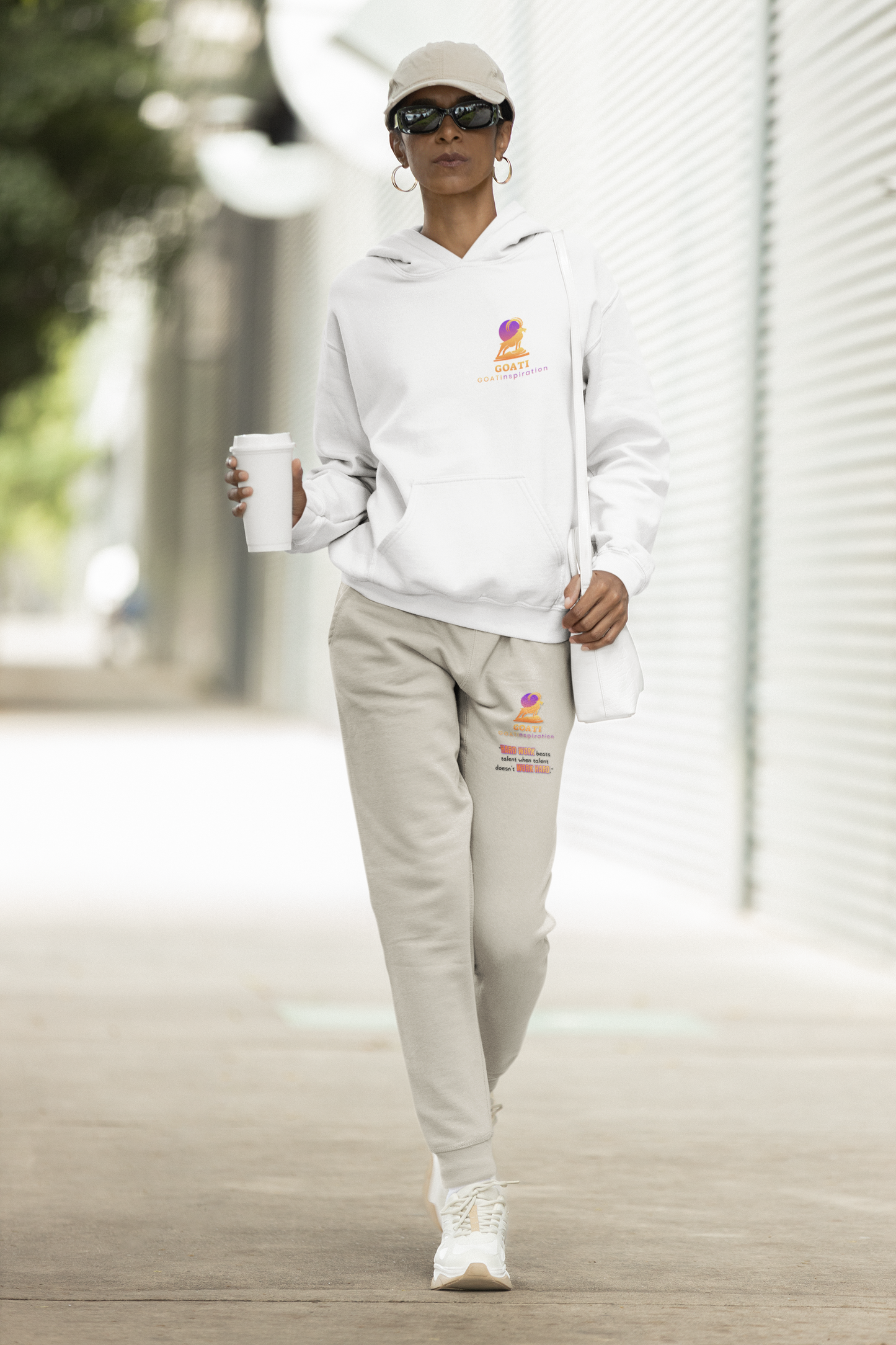 GOATI Unisex Fleece Sweatpants – 100% Ring-Spun Cotton, Soft Relaxed Fit | “Hard Work Beats Talent” Motivational Joggers
