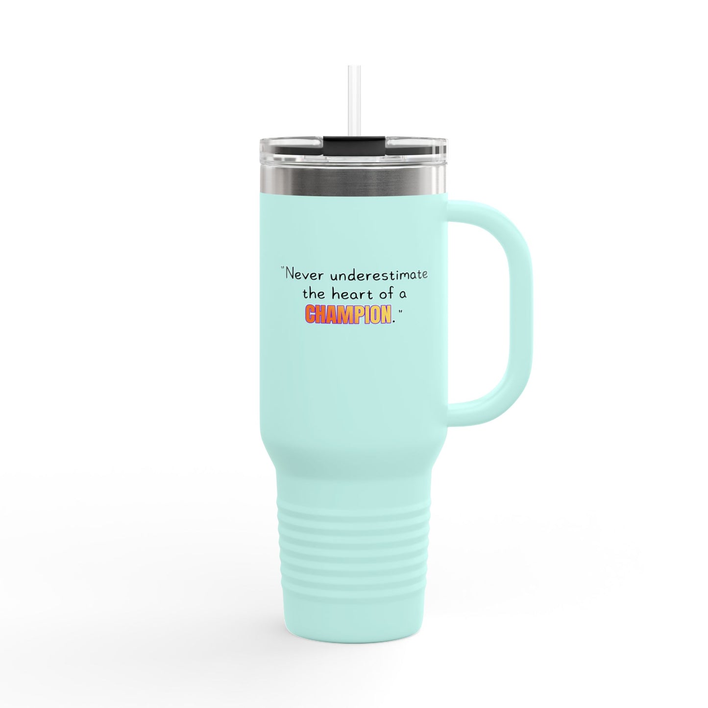 GOATI 40oz Insulated Travel Mug | "Never Underestimate the Heart of a Champion" Motivational Quote - GOATI