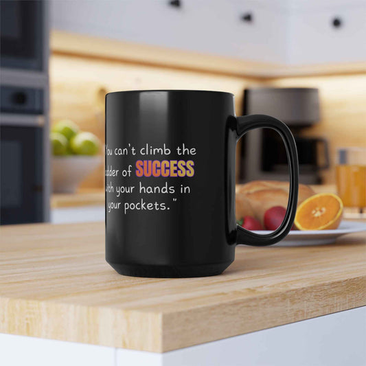 GOATI Black Ceramic Mug – 15oz | "You Can’t Climb the Ladder of Success" Motivational Coffee Mug