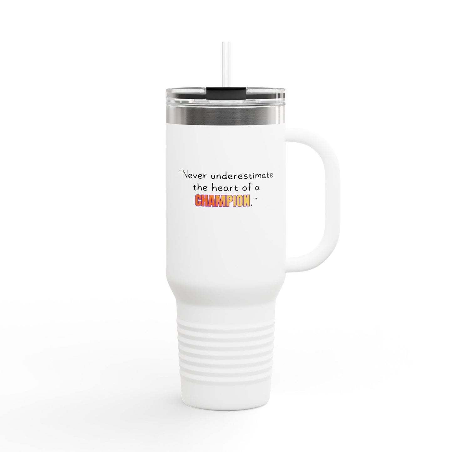 GOATI 40oz Insulated Travel Mug | "Never Underestimate the Heart of a Champion" Motivational Quote - GOATI
